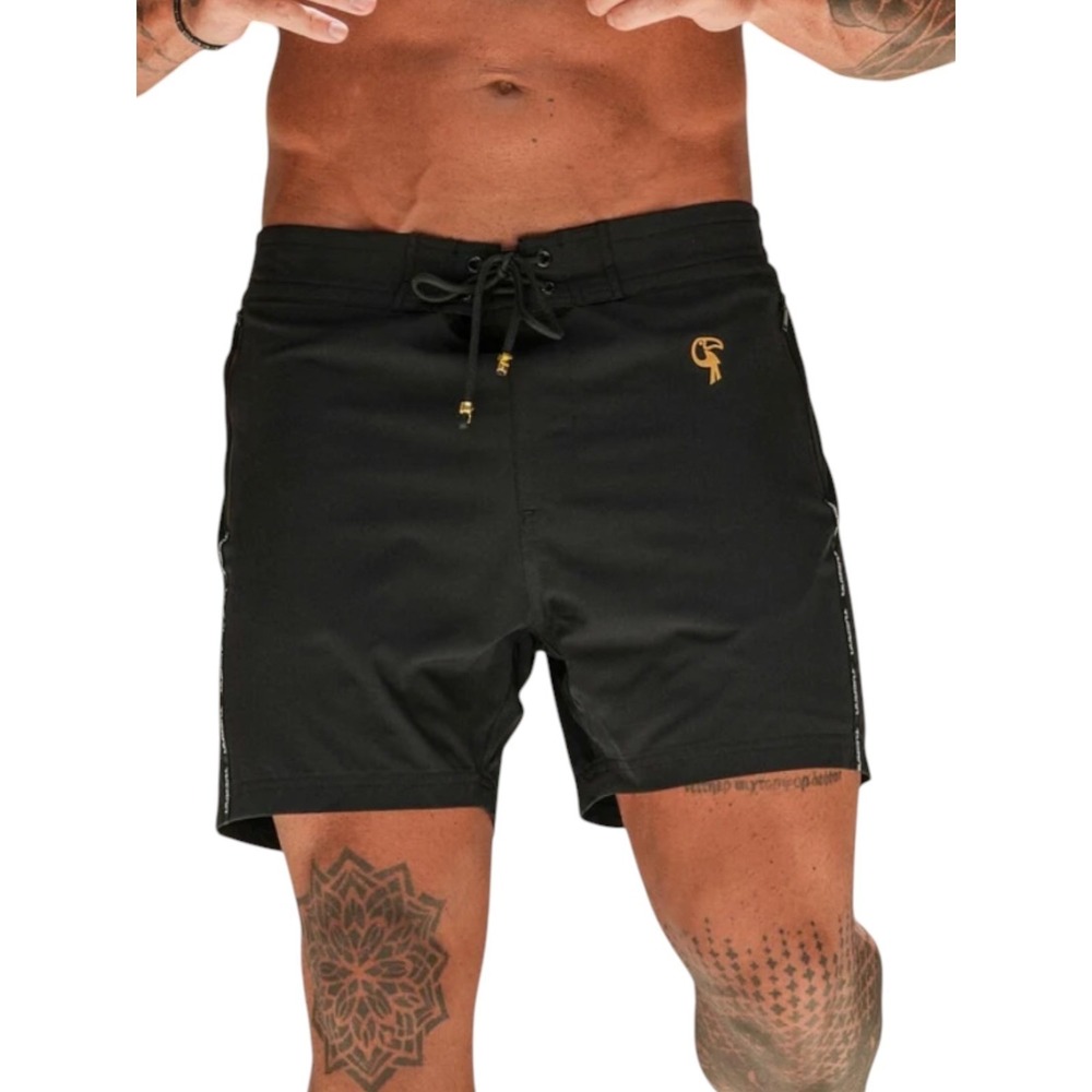 Tucann Mens Black Luxury Swim Shorts Gold Hardware Toucan Logo Size 2XL Trunks